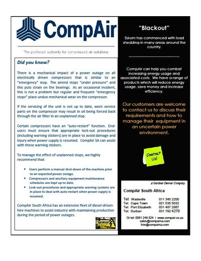 Power outages and their effect on your air compressors