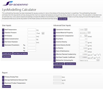 Powerful Software Utility for Modelling Freeze Drying Cycles